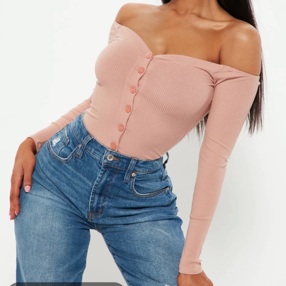 Pink mid long sleeve botton up body suit